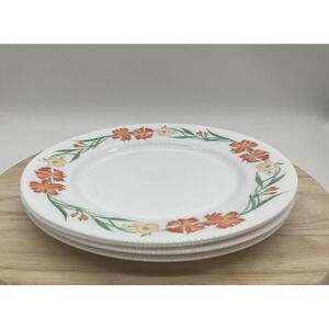 Arcopal France Floral Glass Dinner Plates Set Of 4 Orange Yellow Flowers